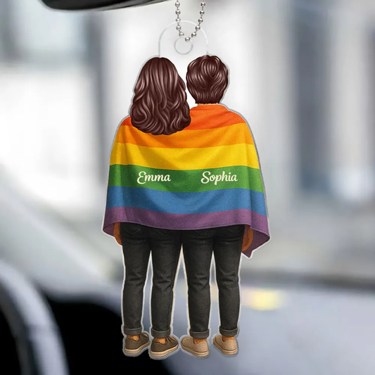 Acrylanhänger mit Regenbogenfahne und Namen Geschenk für LGBT-Paar