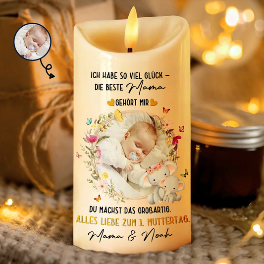 Beste Mama gehört mir  LED-Kerze mit Foto und Text Geschenk für neue Mama