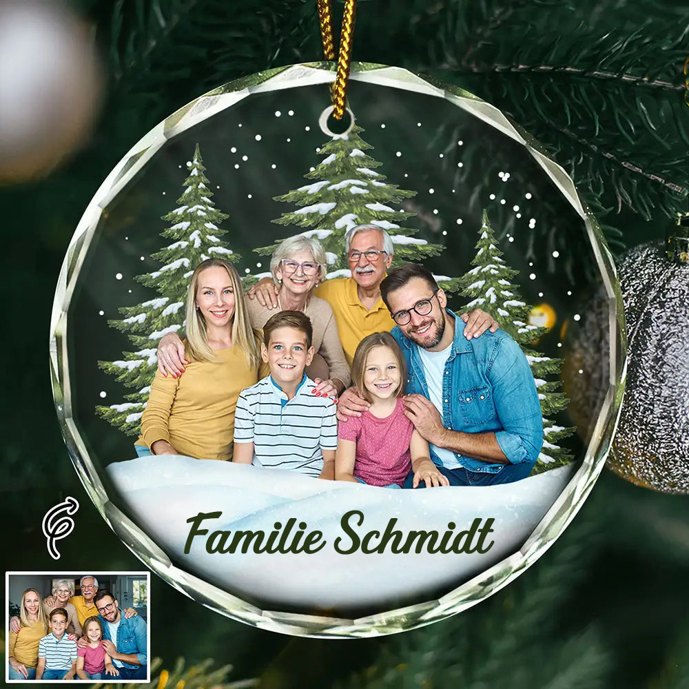 Personalisierter Glas-Weihnachtsanhänger mit Foto und Wunschname