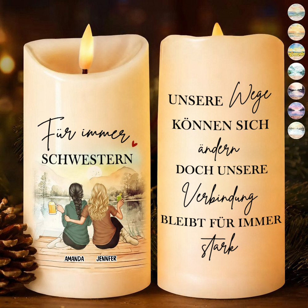 "Für immer Schwestern/Beste Freundinnen/ Geschwister/ Freunde" Personalisierte LED-Kerze