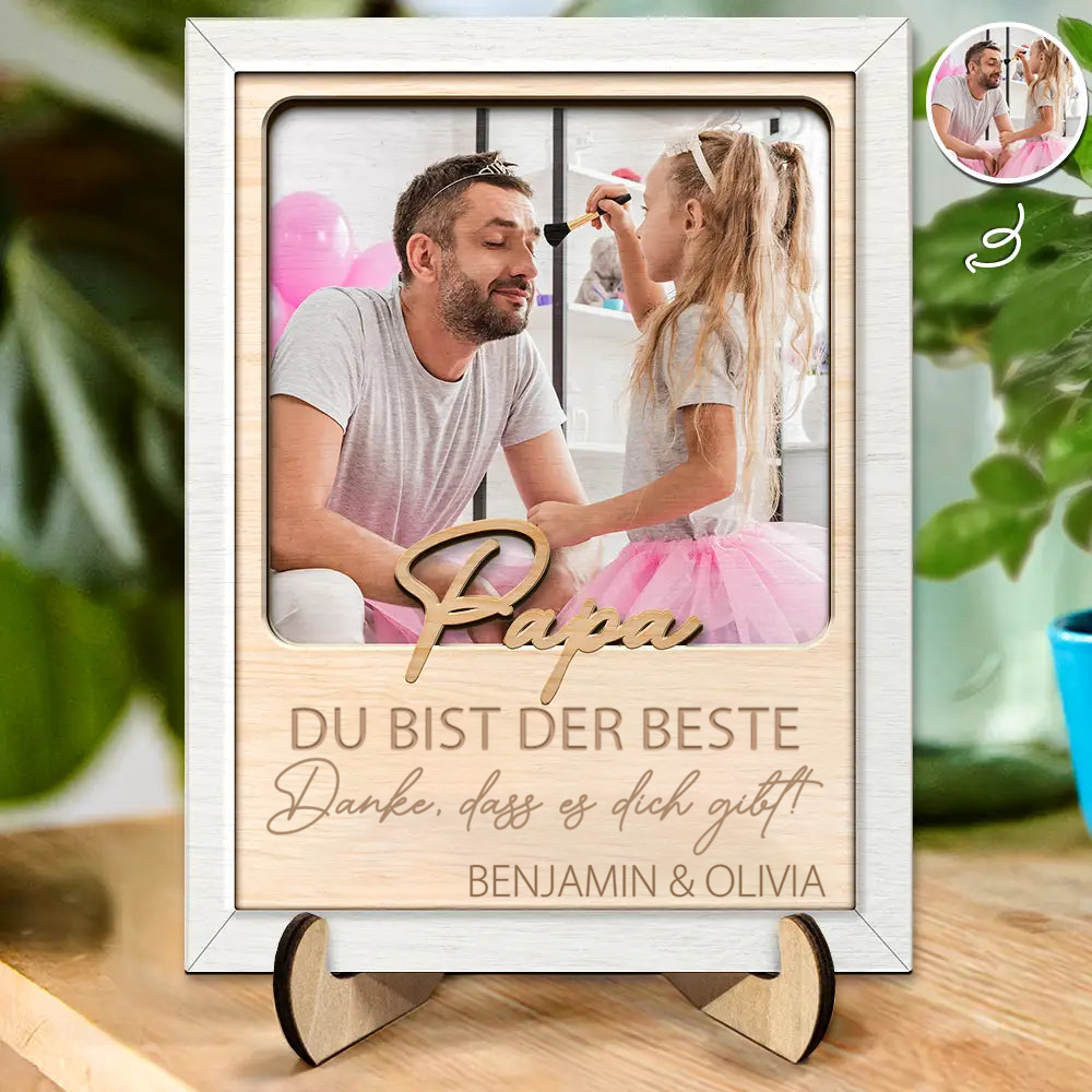 "Papa, du bist der Beste"- Personalisierter Holzaufsteller mit Foto und Name