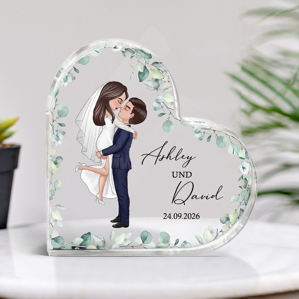 Personalisierter Acrylglas-Aufsteller mit Brautpaar und Namen