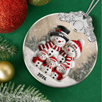 Personalisierter Glas-Weihnachtsanhänger – Schneemannfamilie