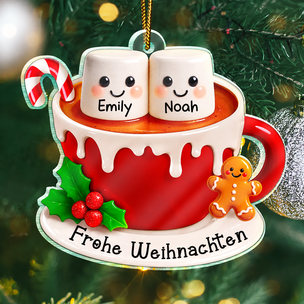 Personalisierter Acryl-Weihnachtsanhänger mit Namen & Text – Marshmallow-Motiv für die Familie