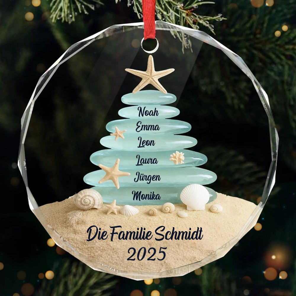 Personalisierter Glasornament mit Meerglas Christbaumschmuck mit 2-6 Namen