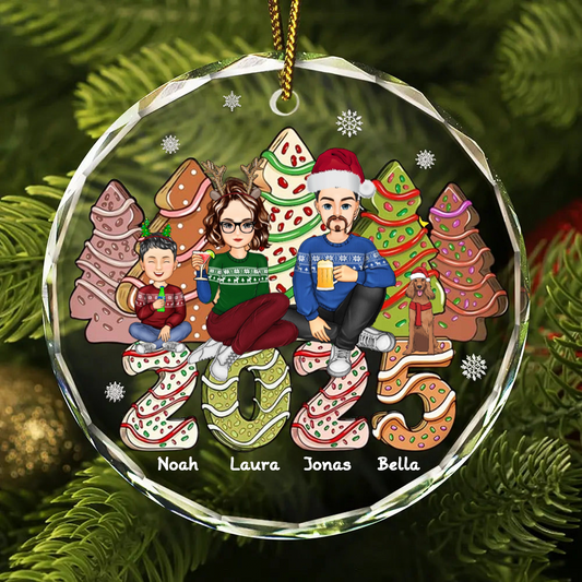 2025 Familie Kuchen & Keksbäume Personalisierter Glasornament Christbaumschmuck mit Eltern, Kinder und Haustiere