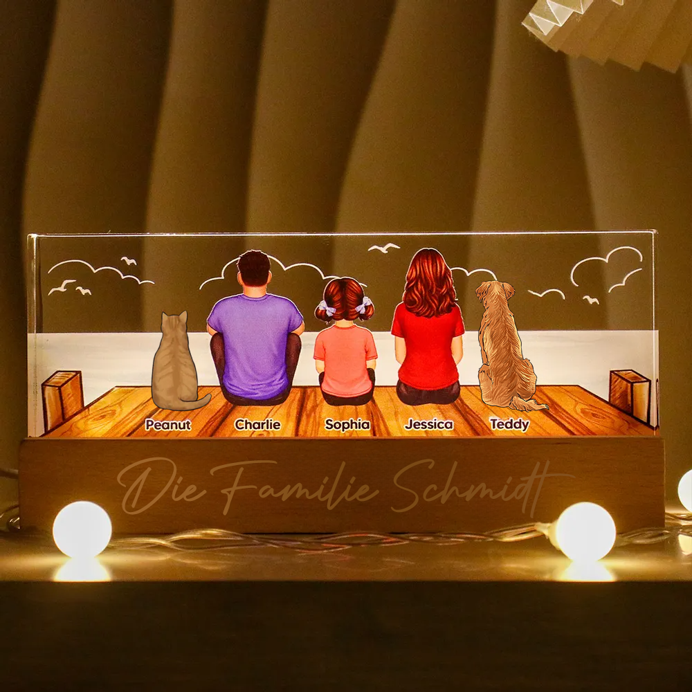 Personalisierte LED-Nachtlicht mit Familien, Katze und Hund Geschenk für Papa, Mama, Opa und Oma