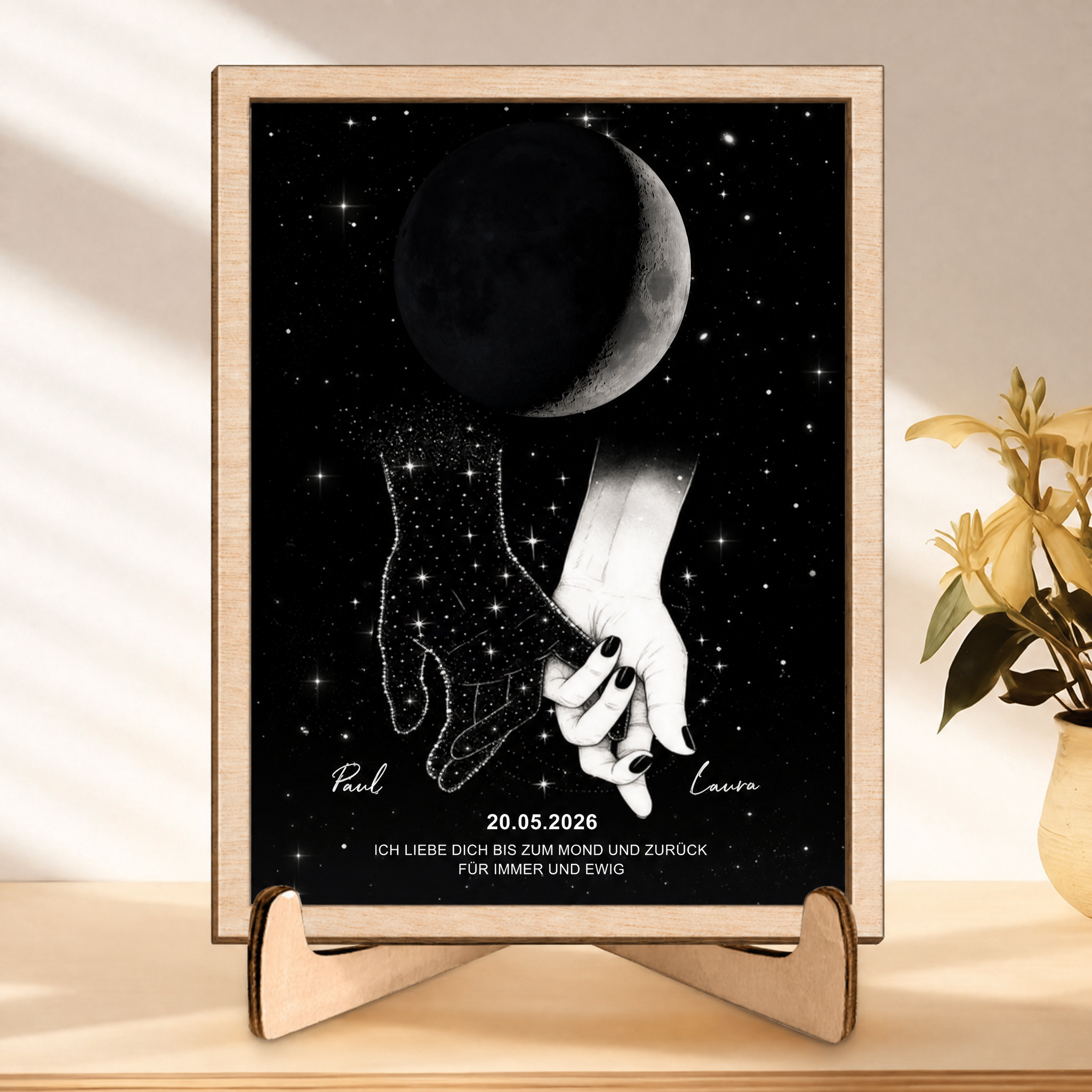 Personalisierter Holzaufsteller mit Mondphase Trauergeschenk