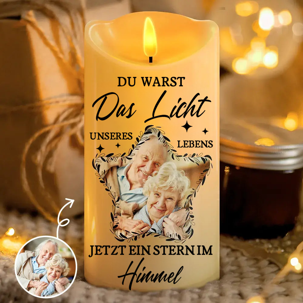 Stern LED-Kerze mit Foto Trauerkerze