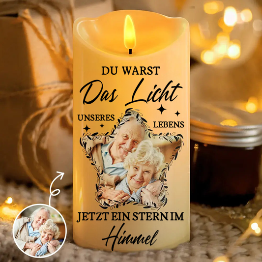 Stern LED-Kerze mit Foto Trauerkerze