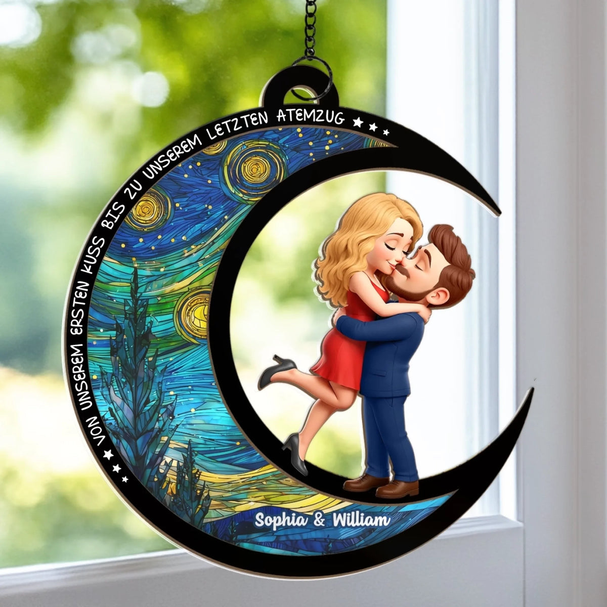 Personalisierter Sonnenfänger mit Mondmotiv Paar auf dem Mond