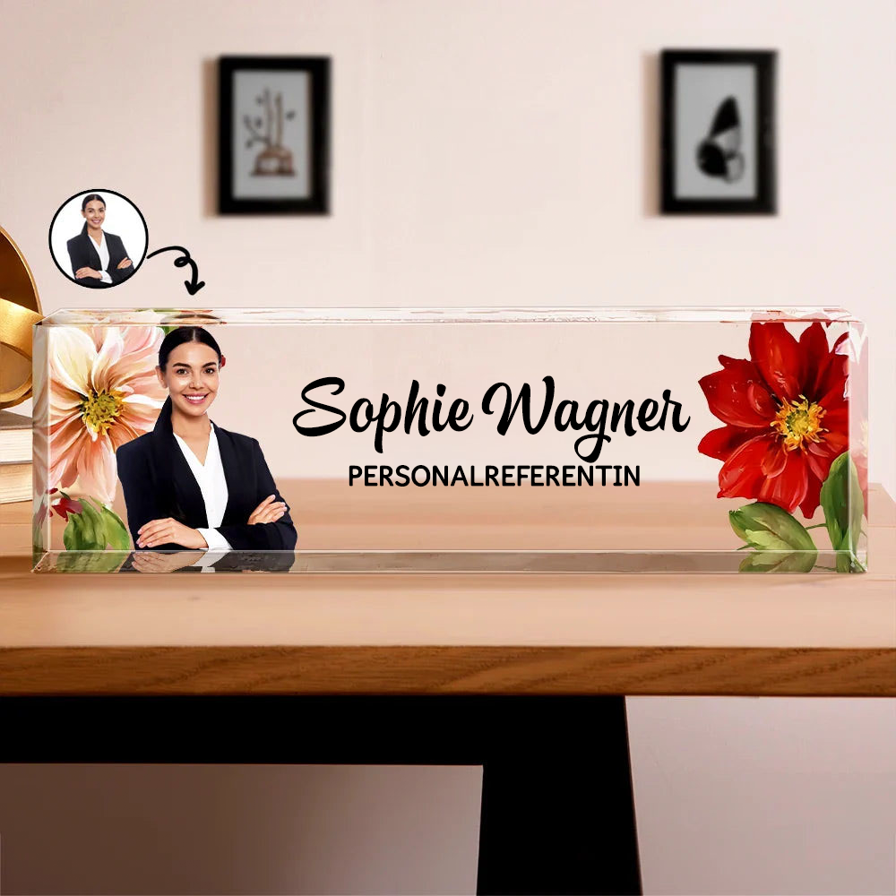 Personalisierter Acrylblock mit Foto, Namensschild für den Schreibtisch Büro-Geschenk für Kolleginnen & Kollegen