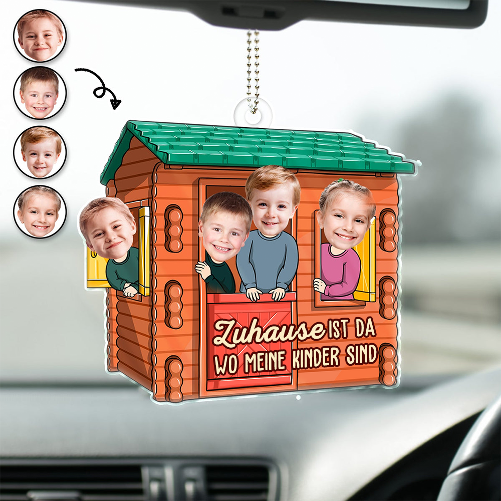 Zuhause ist... Personalisierter Autoanhänger aus Acryl mit Fotos Geschenk für Papa und Mama