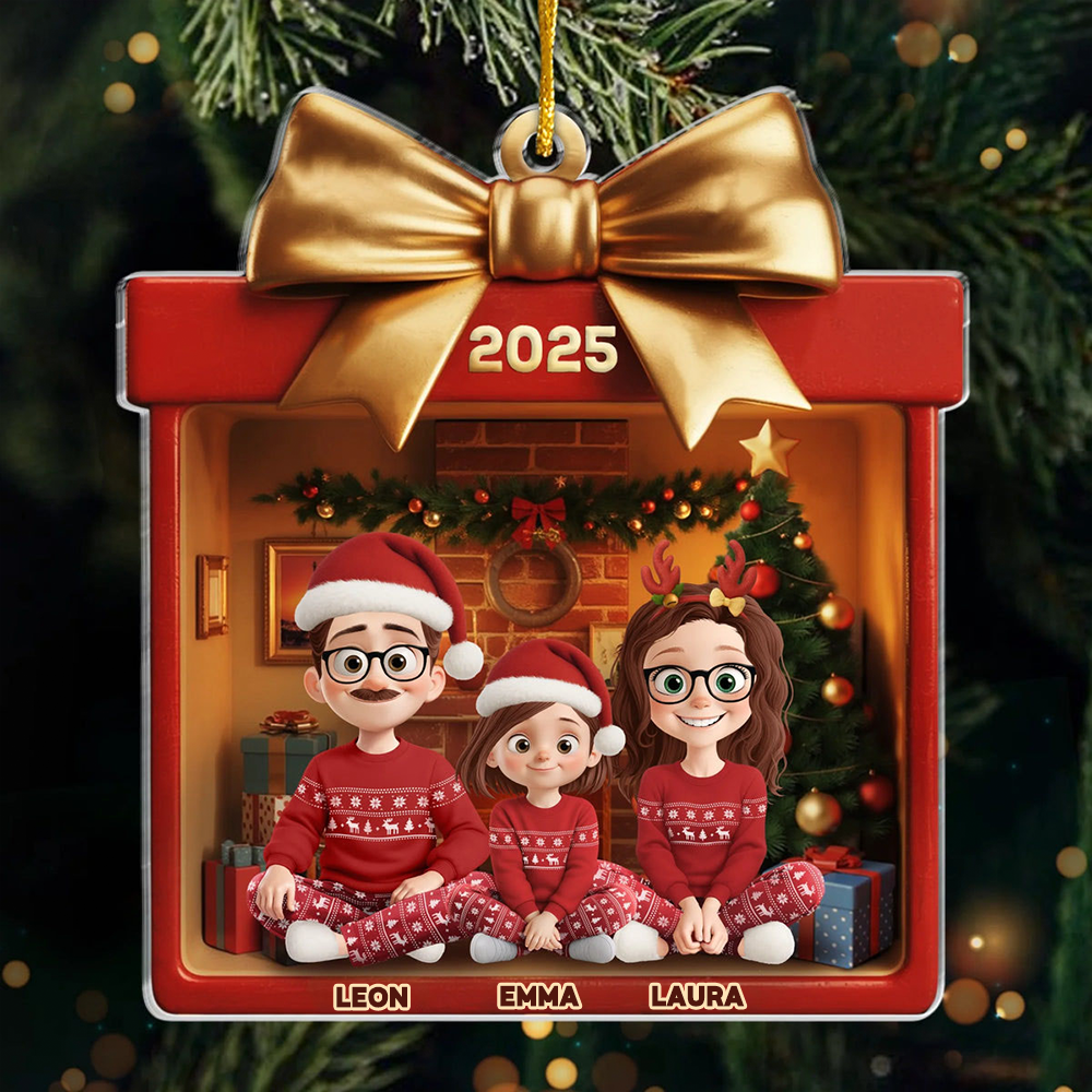 Acrylanhänger mit Familie Christbaumschmuck mit Geschenkmotiv