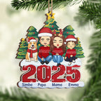2025 Familie- Personalisierter Holzanhänger Christbaumschmuck mit Eltern, Kinder, Hund und Katze
