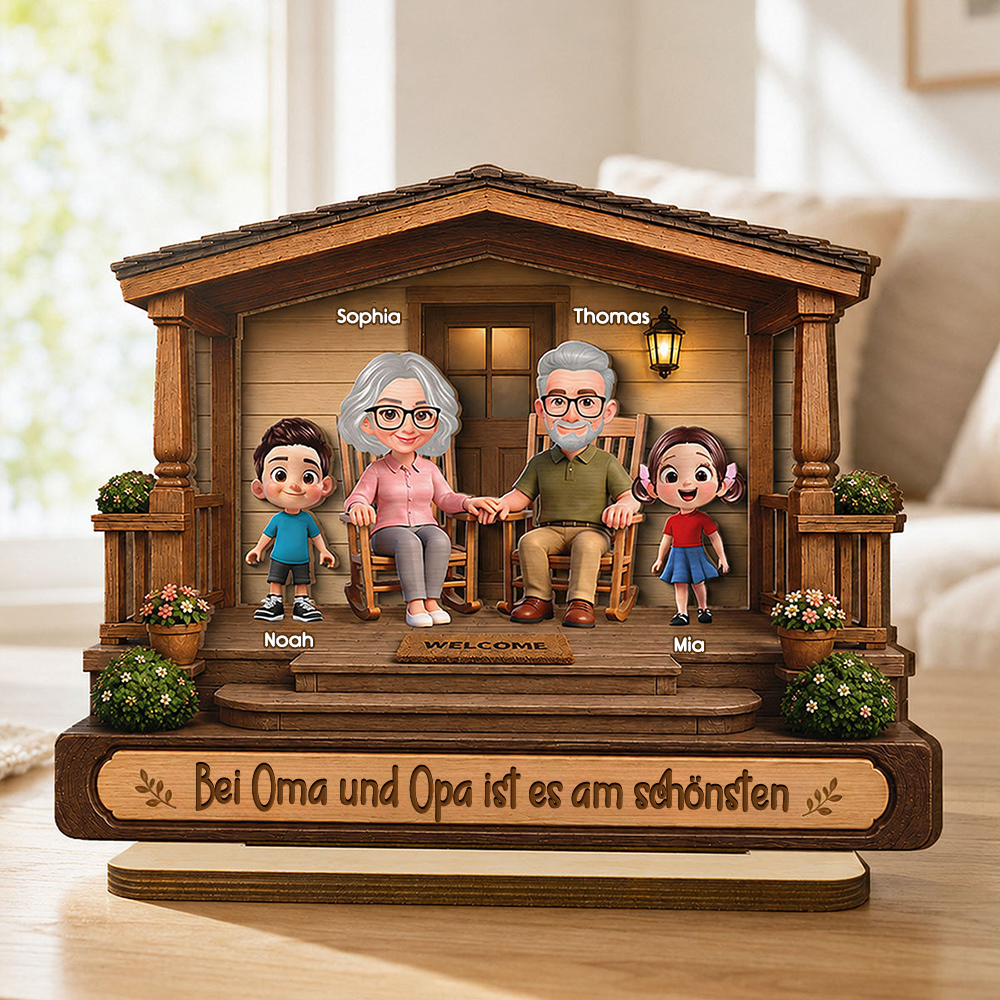Personalisierter Holzaufsteller - Oma, Opa und Enkelkinder