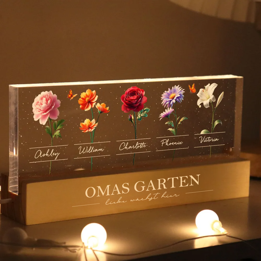 LED-Nachtlicht mit Geburtsblumen und Namen Geschenk für Oma und Mama