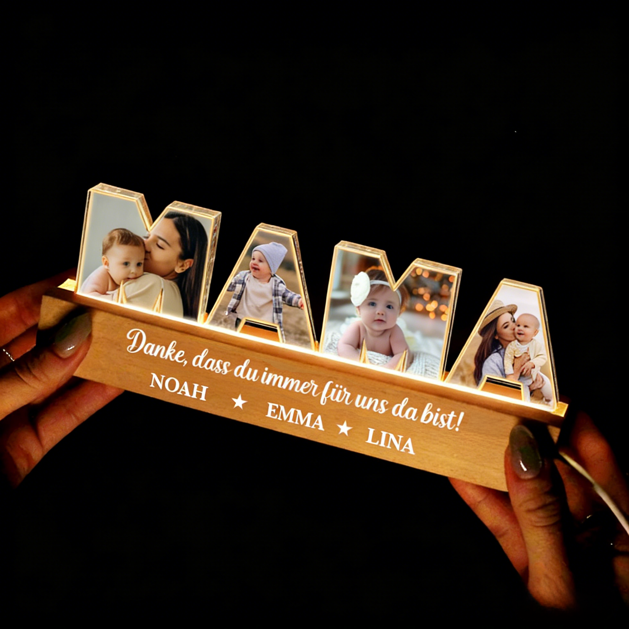 MAMA, OMA, PAPA, OPA-Personalisierte LED-Nachtlicht mit Fotos und Text