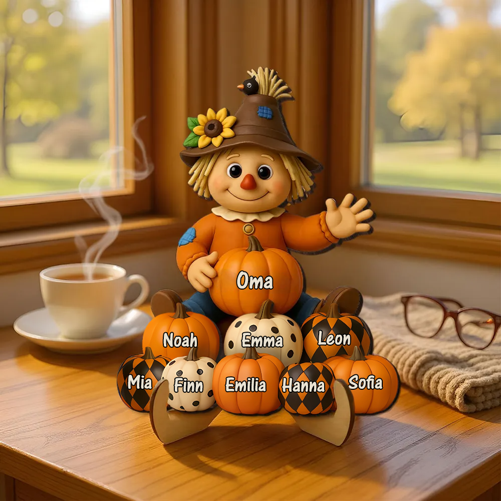 Vogelscheuche und Kürbissen Personalisierte Holztafel mit Namen