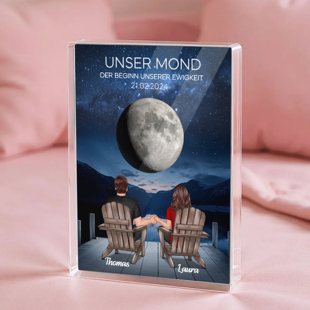 Unser Mond- Personalisierter Acrylblock mit 2 Personen und Mond Geschenk für Paar