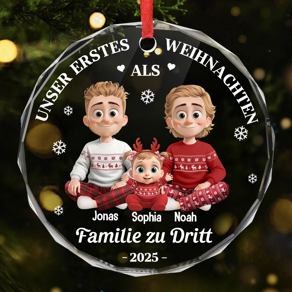 Unser Erstes Weihnachten als Familie...  Personalisierter Glasornament Christbaumschmuck mit 2 Männer/Frauen und Kinder