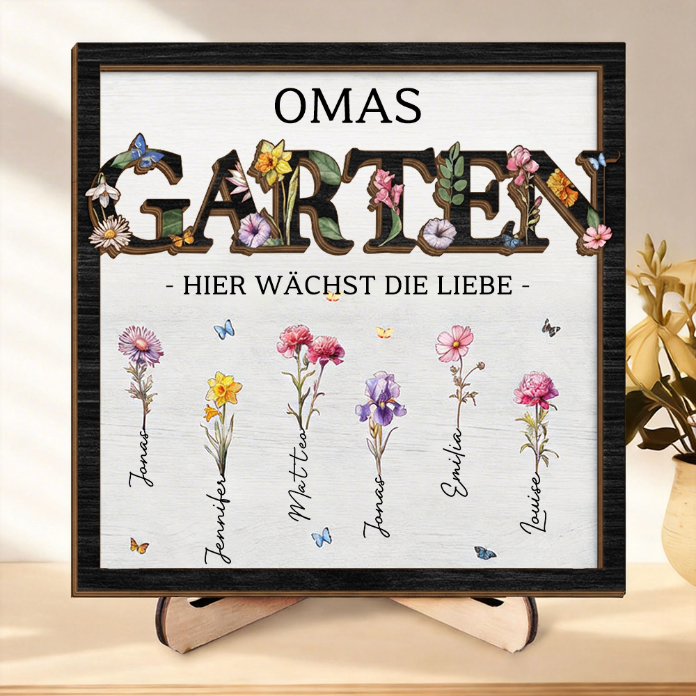 Omas Garten-Personalisierte Holzplakette mit Titel und Geburtsblumen Geschenk für Mama und Oma