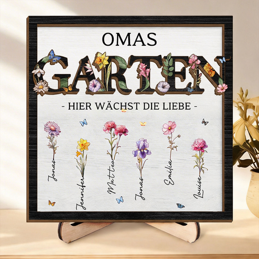 Omas Garten-Personalisierte Holzplakette mit Titel und Geburtsblumen Geschenk für Mama und Oma
