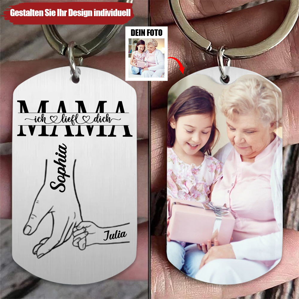Edelstahl-Schlüsselanhänger mit Foto für Mama, Papa, Oma und Opa