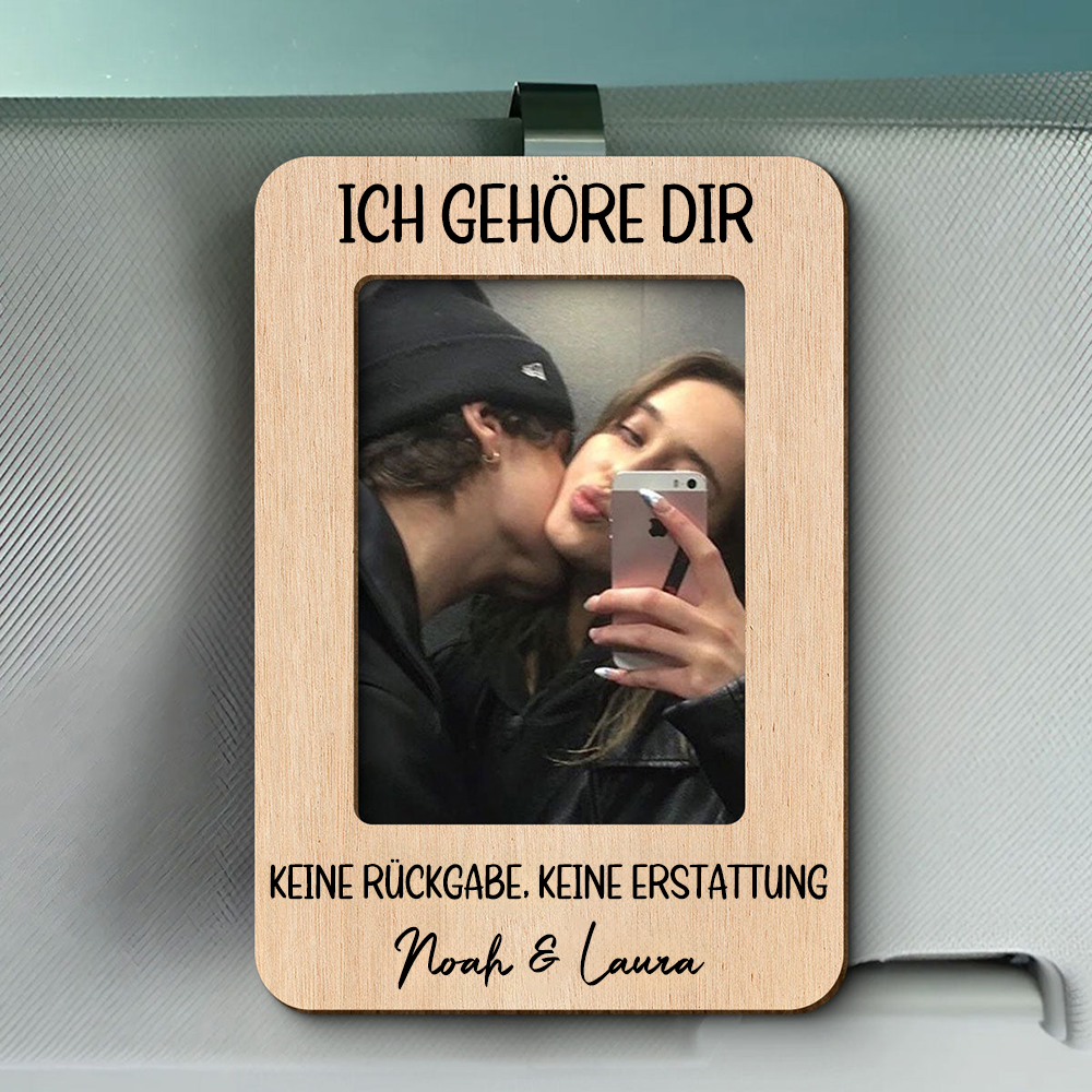 Personalisierter Sonnenblendenclip mit Foto & Spruch – für Paare