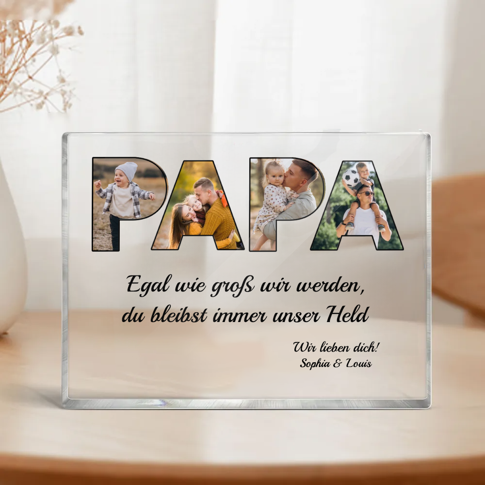 PAPA-Acrylblock mit Fotos,Text und Name Geschenk für Vater
