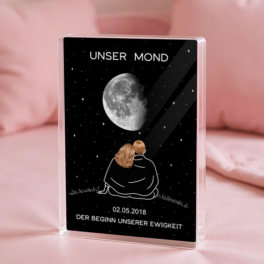 Paar unter dem Mond-Personaliserter Acrylbock mit Mondphase und Namen, Geschenk für Paar