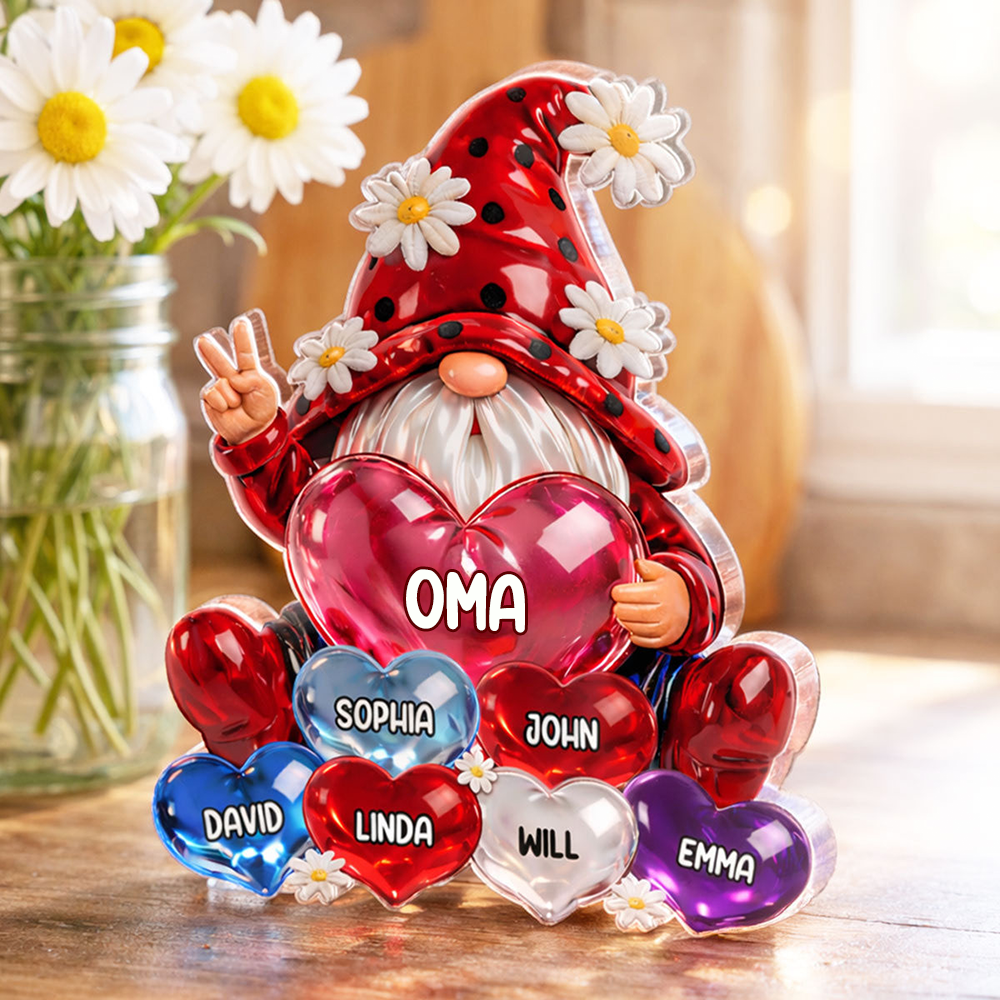 Zwerg und Herzen Personalisierter Acrylaufsteller mit Namen Geschenk für Oma