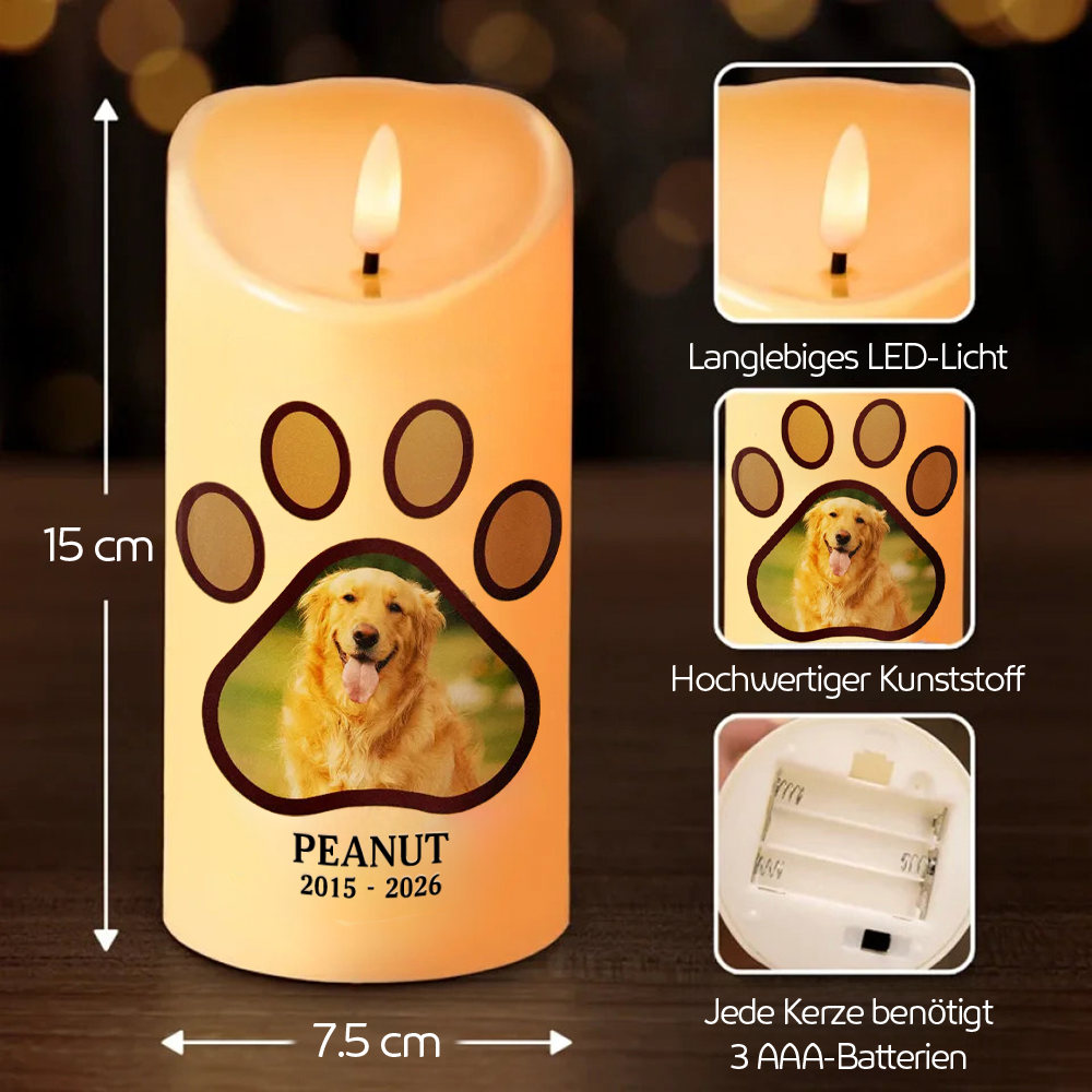 Personalisierte LED-Trauerkerze mit Foto – Erinnerung an dein Haustier