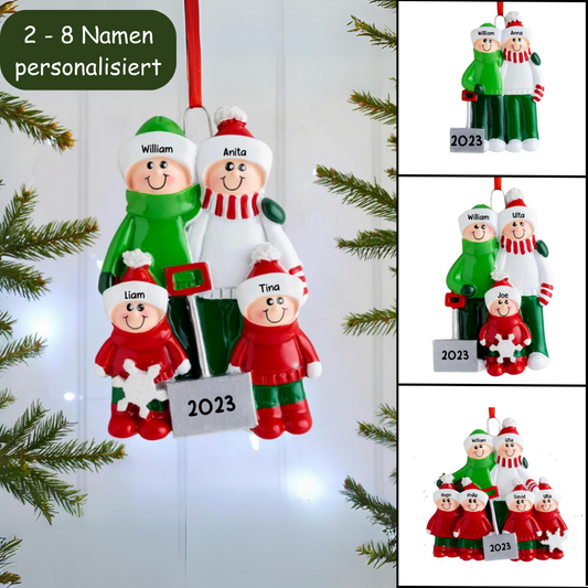 Weihnachtsschmuck Familie Schneeschaufeln mit 2-8 Namen Acrylglasscheibe