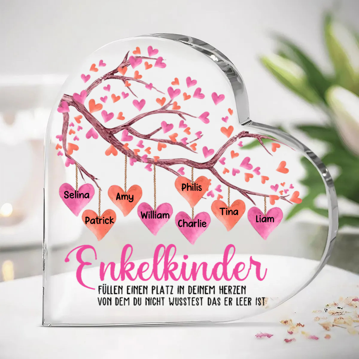 Familienbaum Standherz mit 1- 8 Namen für Mama und Oma Muttertagsgeschenke