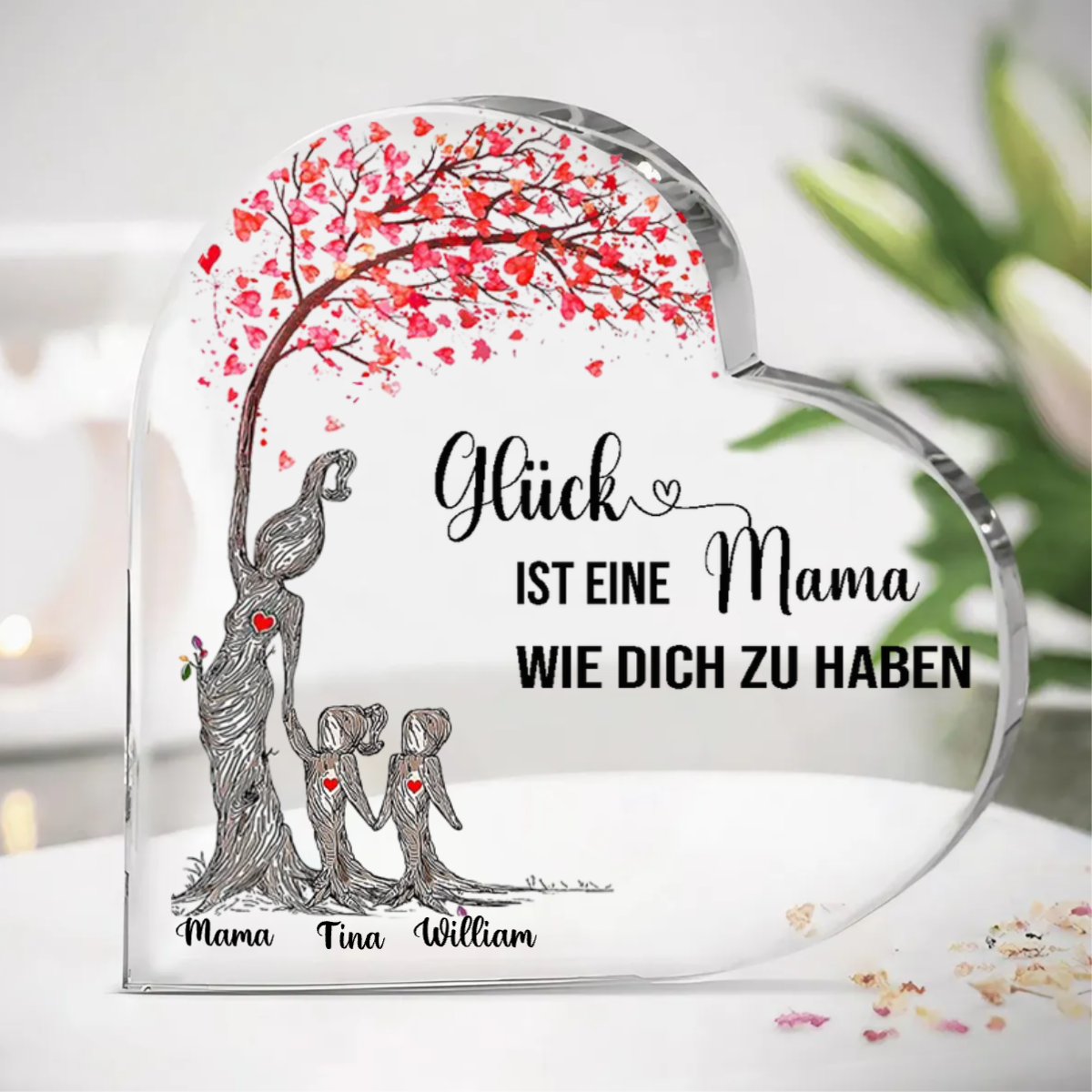 Standherz aus Acylglass Baum Mama und Kinder Personalisierte Familiengeschenke