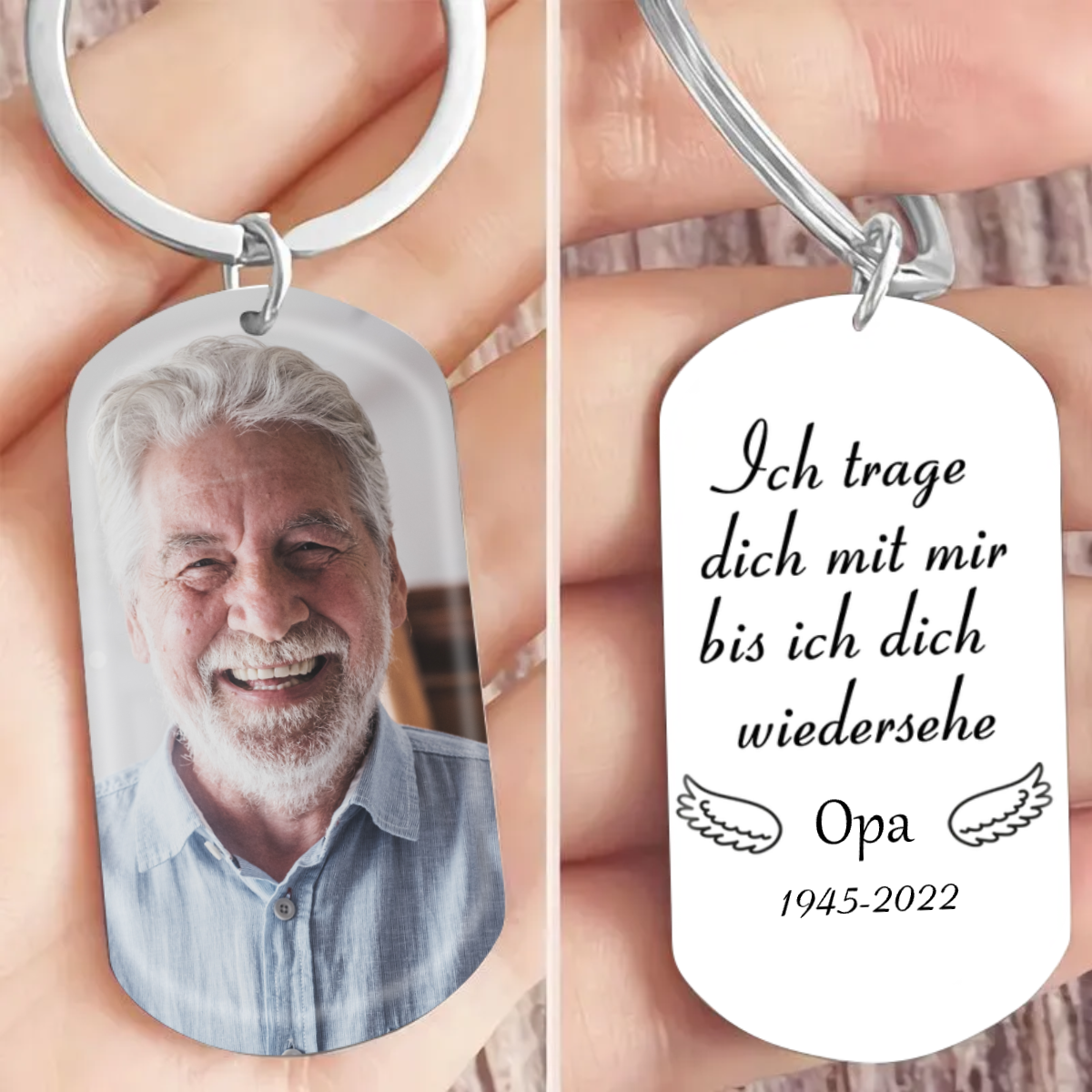 Acryl Foto Schlüsselanhänger mit Wunschname und Datum Trauergeschenke