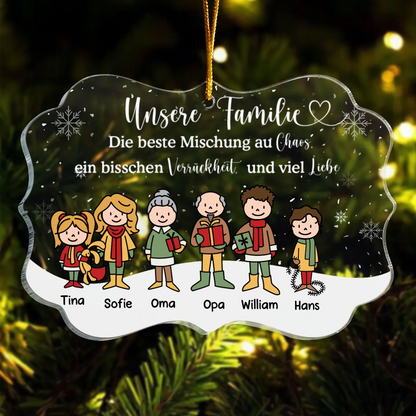 Christbaumschmuck mit Sprüche und 1-7 Personen und Namen graviert