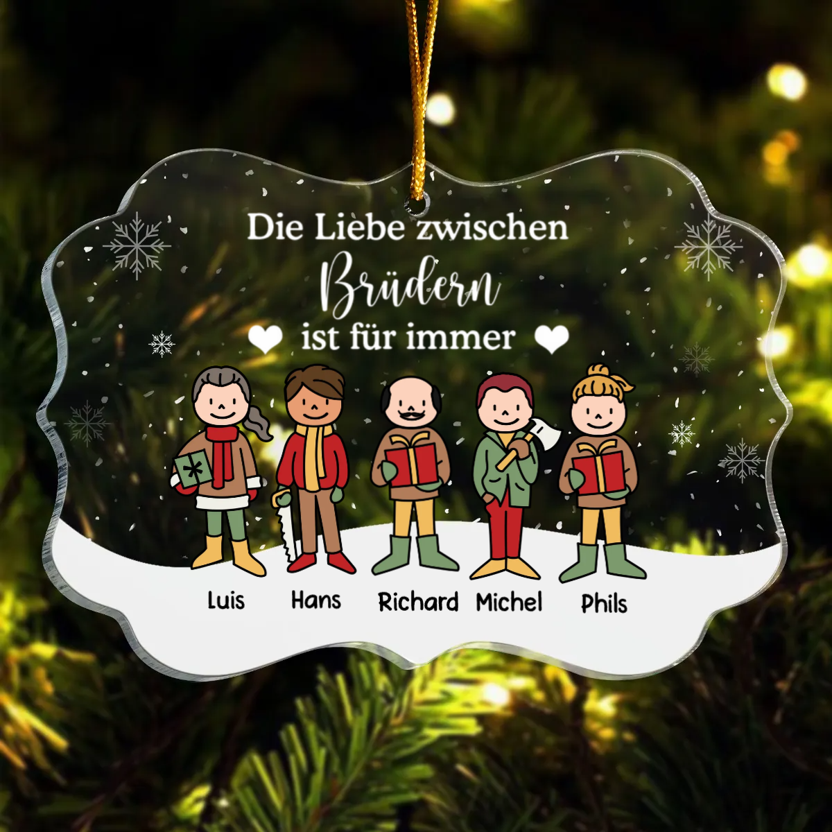 Christbaumschmuck mit Sprüche und 1-7 Personen und Namen graviert