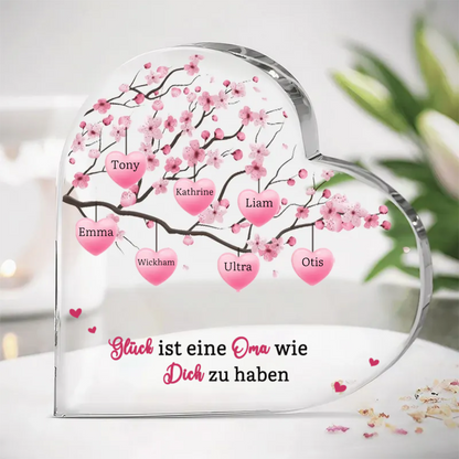 Acrylherz mit Kirschbaum und 1-8 Namen personalisiert für Mutter und Großmutter