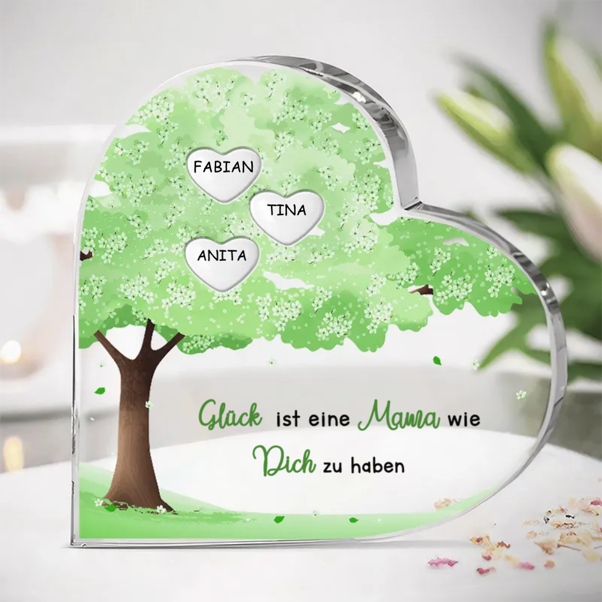 Acrylherz mit Krischbaum Familienbaum mit 1-10 Namen für Mama und Oma
