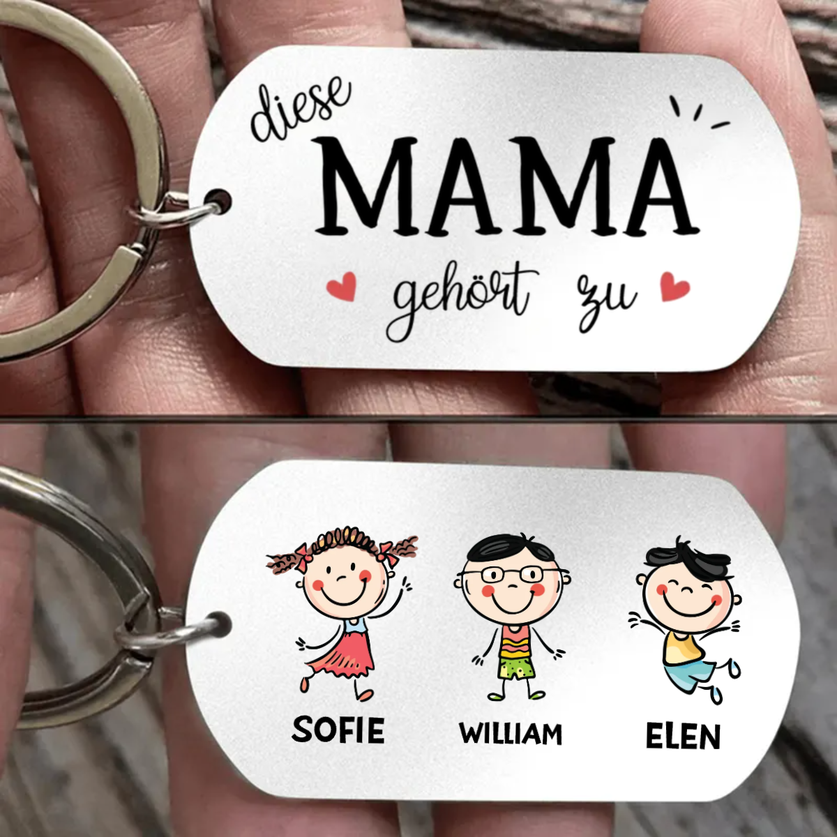 Edelstahl Schlüsselanhänger mit 1-7 Kinder personalisiert für Mama, Papa, Oma und Opa