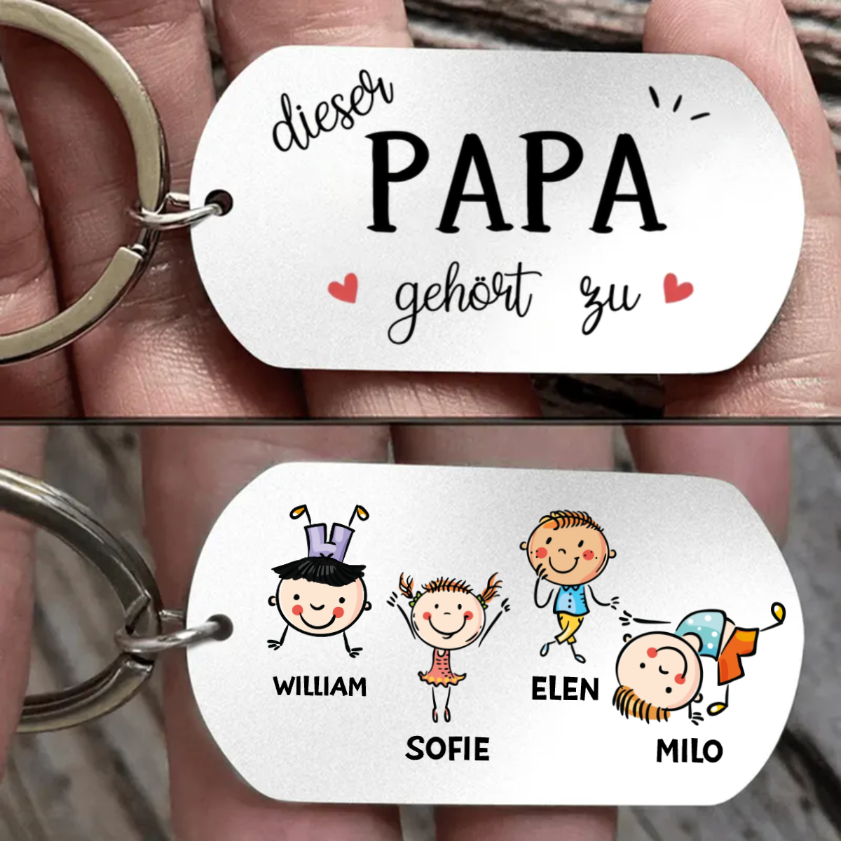 Edelstahl Schlüsselanhänger mit 1-7 Kinder personalisiert für Mama, Papa, Oma und Opa