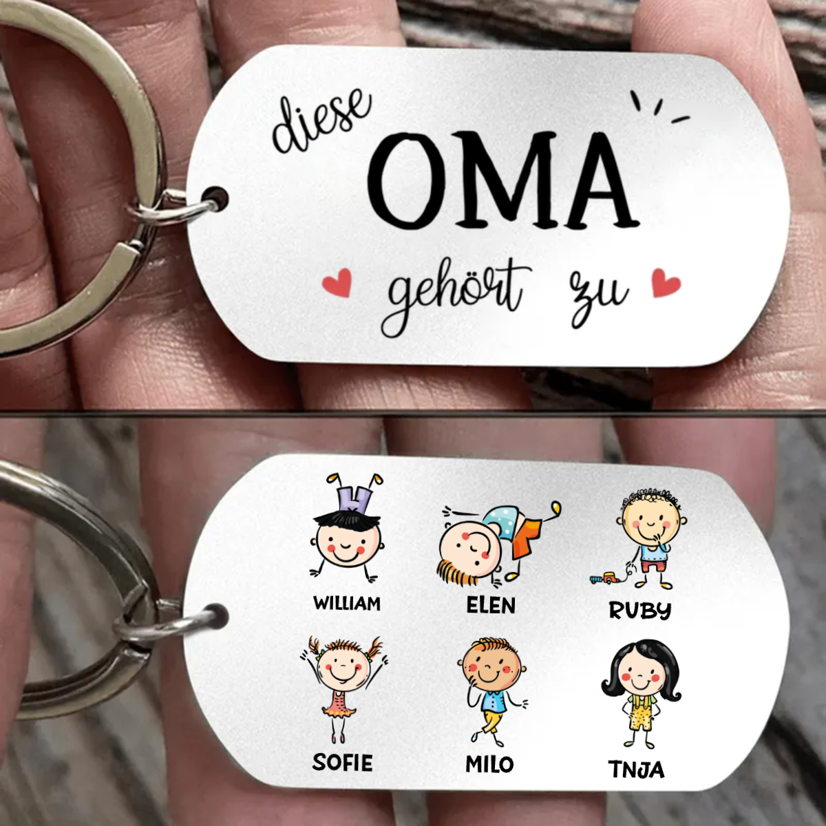 Edelstahl Schlüsselanhänger mit 1-7 Kinder personalisiert für Mama, Papa, Oma und Opa