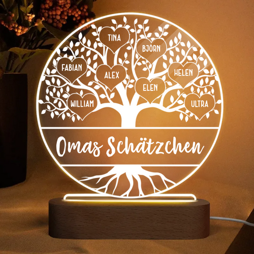 LED Nachtlicht mit Familienbaum, Wunschtext und 1-10 Namen personalisiert