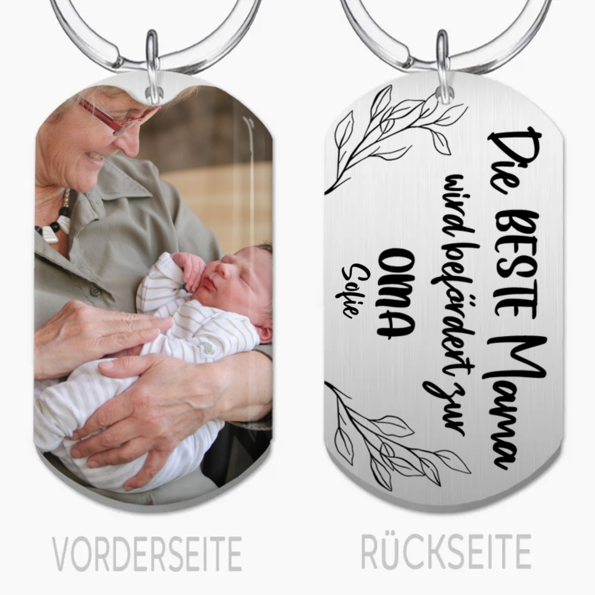 Edelstahl Schlüsselanhänger mit Foto und Name Geschenk für Oma