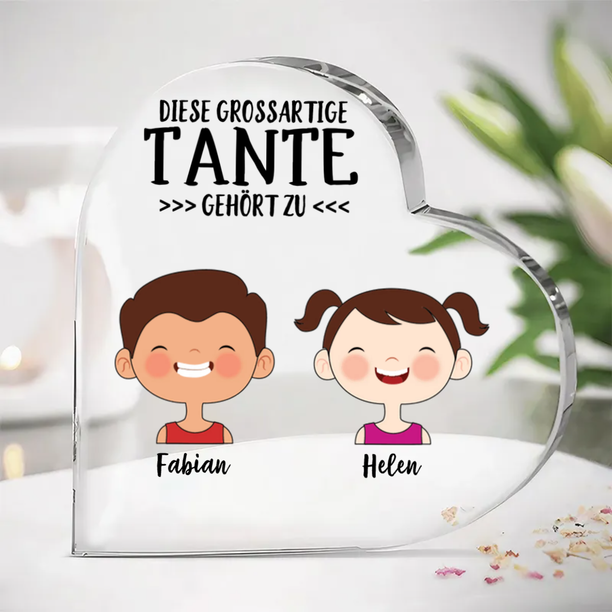 Standherz Motive Cartoon Puppen mit 1-8 Kinder und Namen personalisiert für Eltern und Großeltern