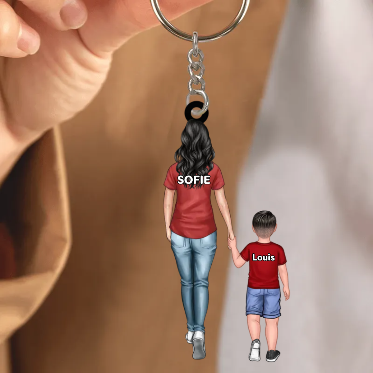 Acryl Schlüsselanhänger Papa/Mama mit Kinder Namen und Figuren Personalisiert