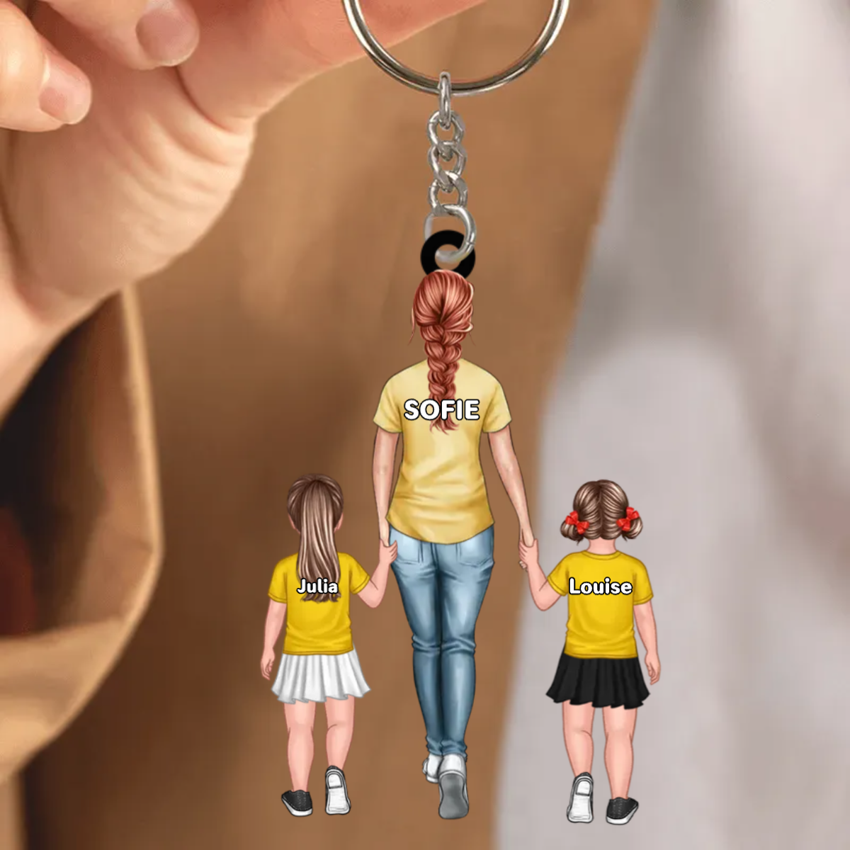 Acryl Schlüsselanhänger Papa/Mama mit Kinder Namen und Figuren Personalisiert