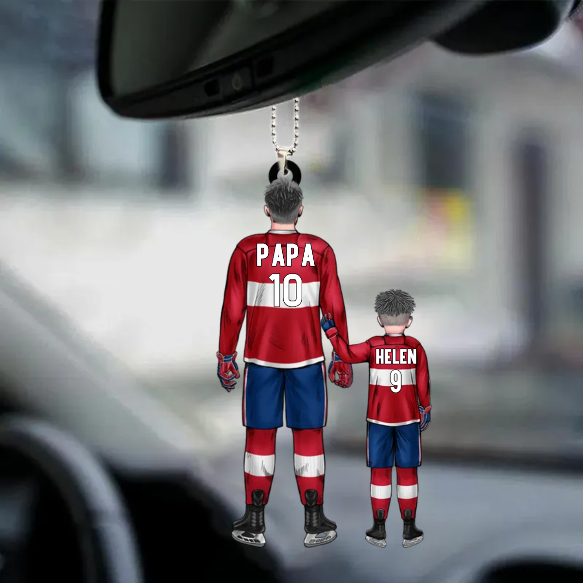 Personalisierte Acrylanhänger Papa & Kinder-Amerikanischer Fußball-Baseball-Basketball-Eishockey